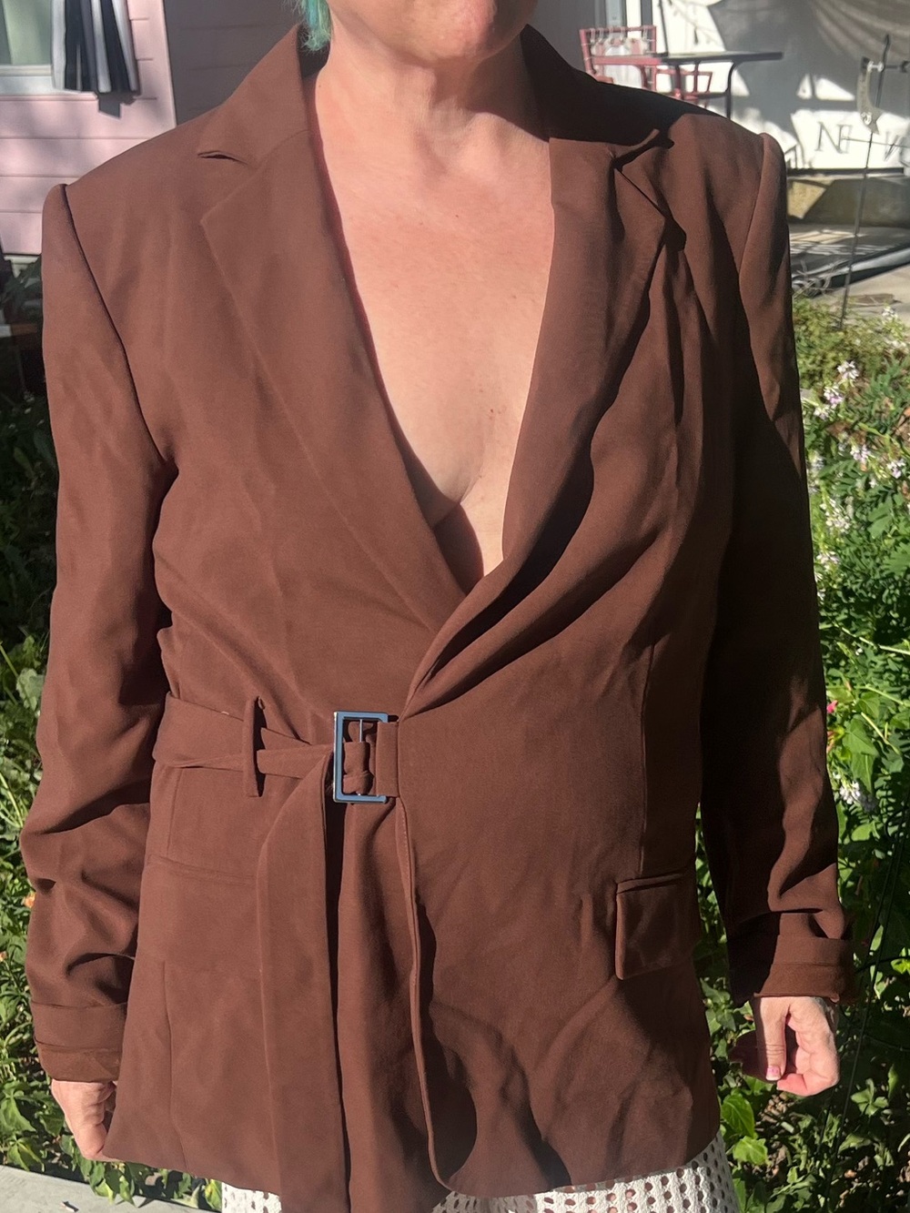 Brown Belted Blazer Jacket